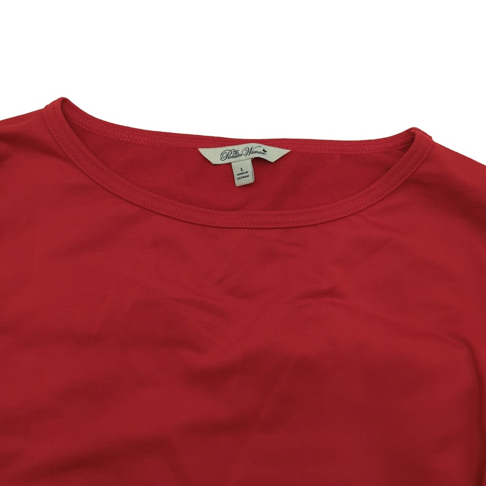 The Pioneer Woman Red Floral Sleeve Top Crew Neck Blouse 665P8883PW Large